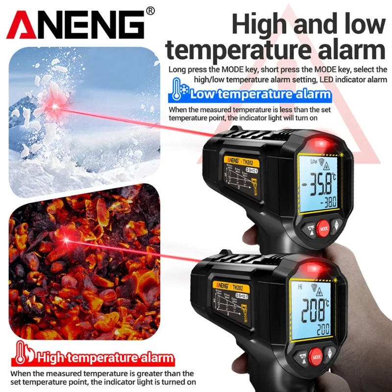 Industrial Laser Temperature Gun - ANENG TH202 Bezdotykowy termometr na podczerwień,