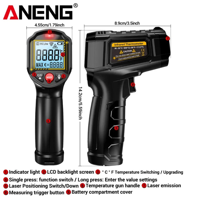 ANENG TH202 Bezdotykowy termom – Industrial Laser Temperature Gun recenzja i cena